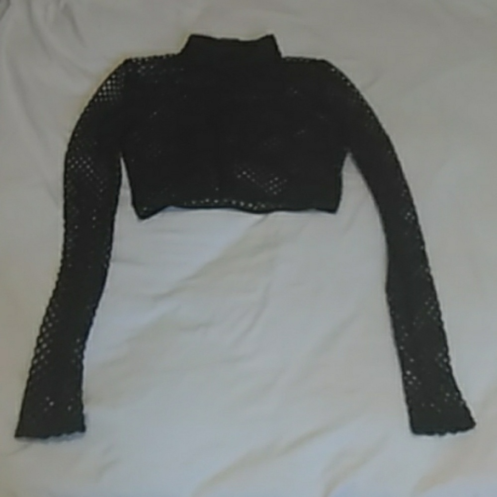 Dark green fishnet crop top